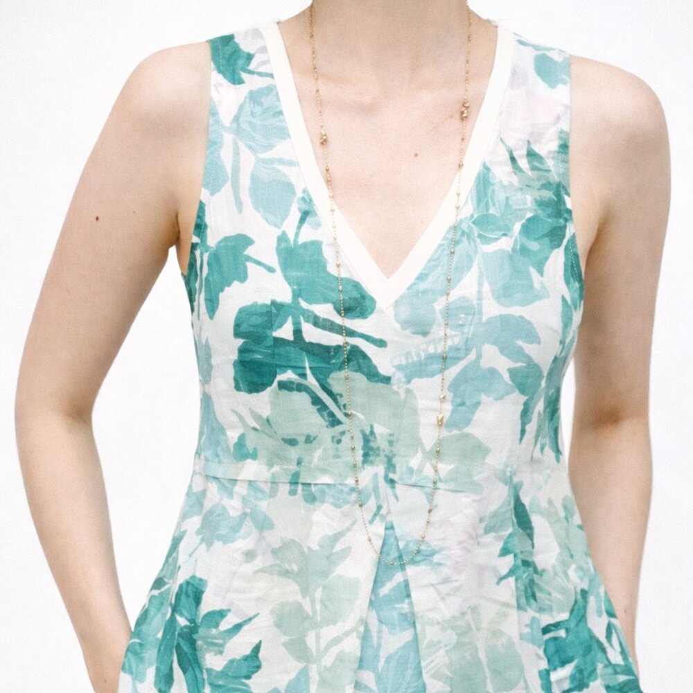Deletta Anthrolopogie Amalia Peplum V-Neck Tank Top Leaf Print Women's MEDIUM